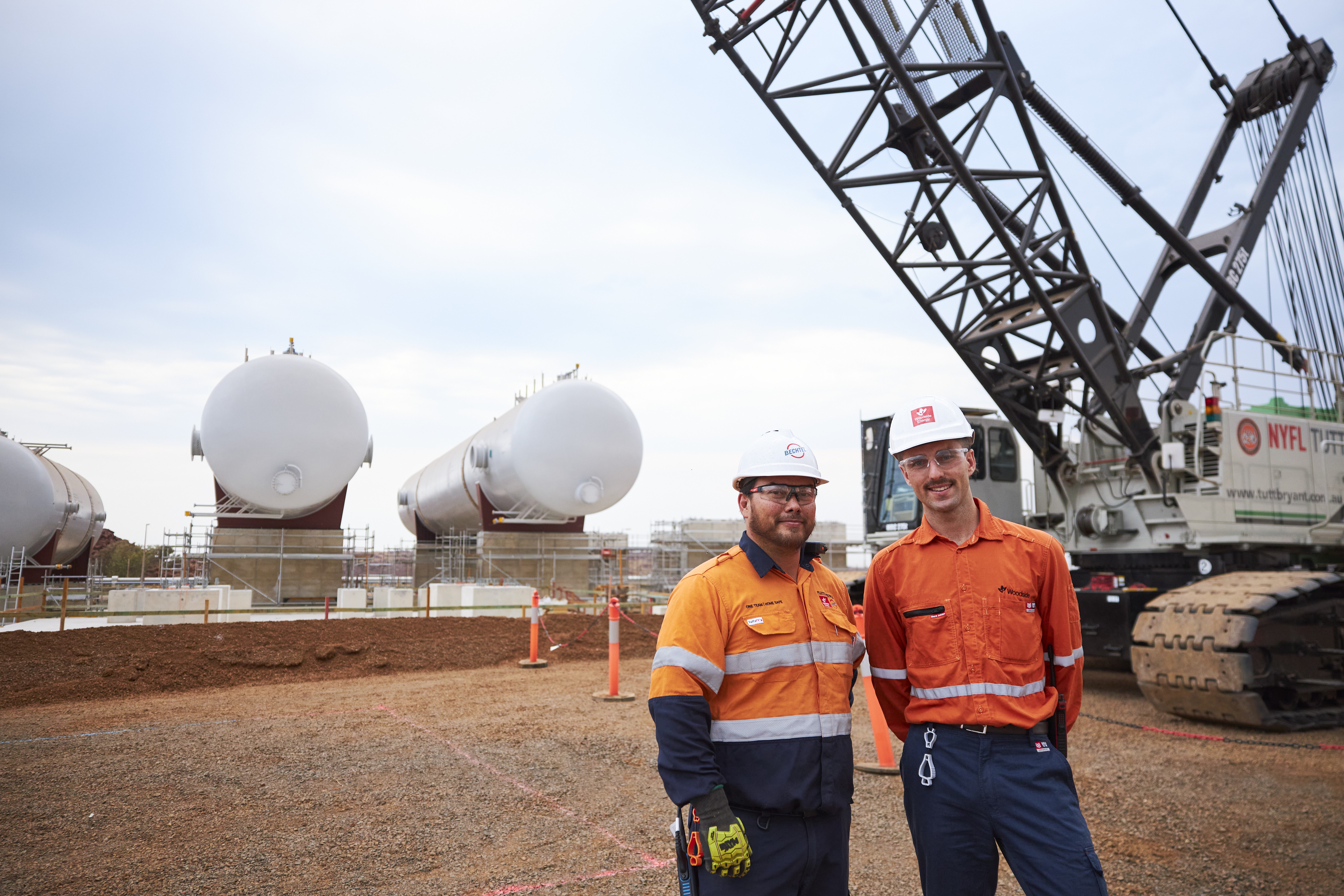 Two Woodside employees at Scarborough Gas Project